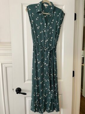 Billabong Teal Floral Maxi Shirt Dress with Tie Waist